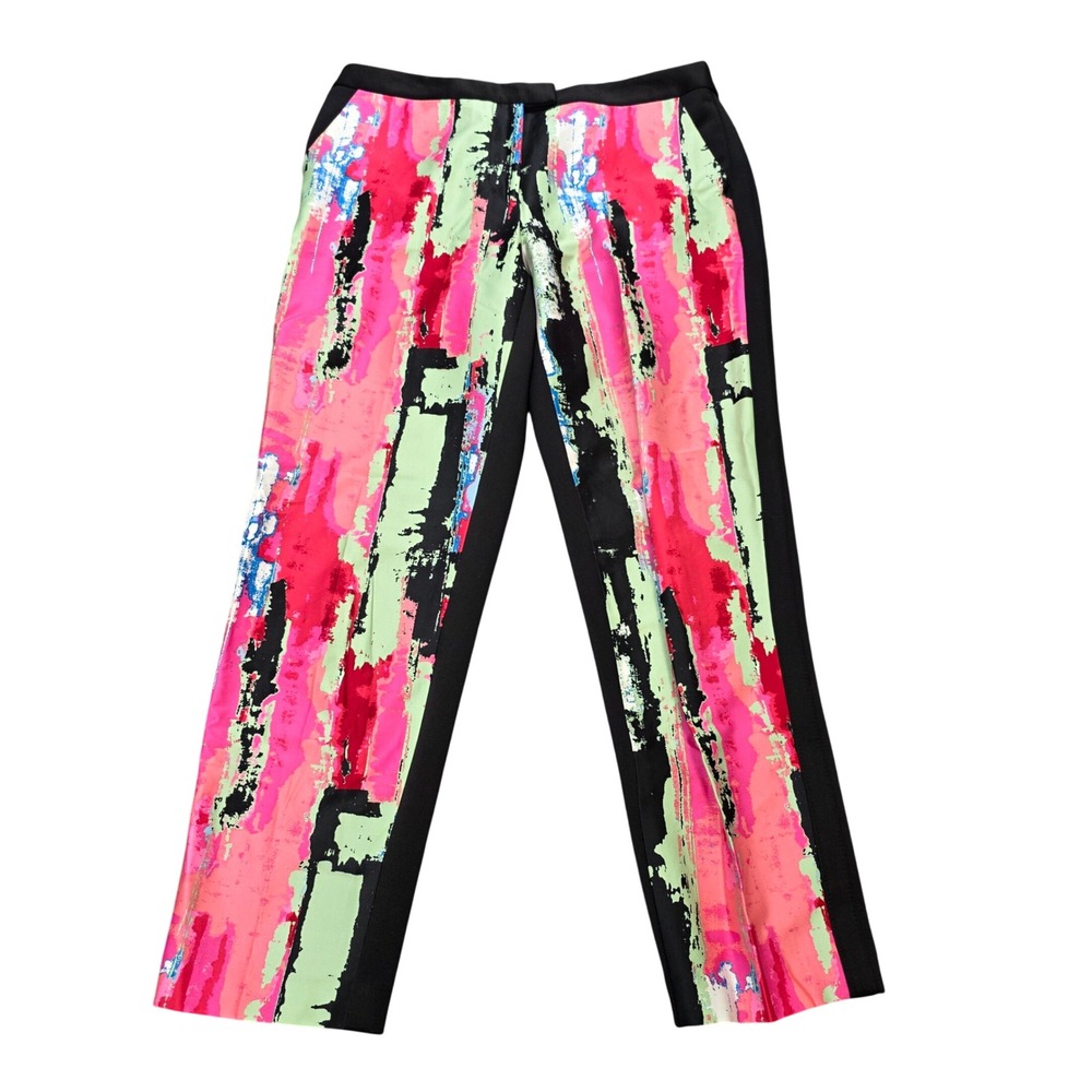 Isaac Mizrahi New York Paint Stroke Ankle Pants Women's Size 8 Black Pink Trim